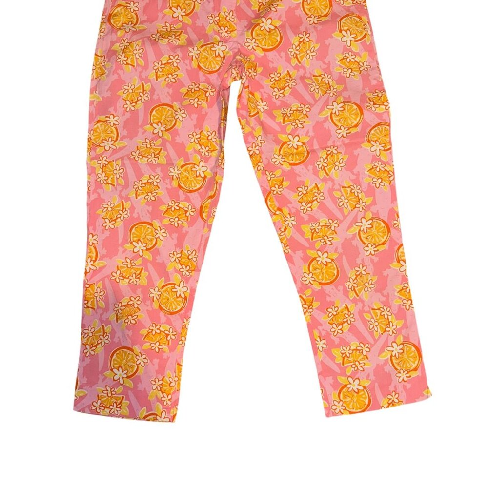 Lilly Pulitzer Straight Leg Capris Womens 2 Bright Pink Fruit Oranges Flowers - Picture 3 of 9
